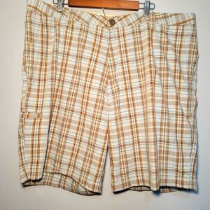Dockers Blue‎ & Brown Plaid Flat Front 100% Cotton Chino Style Shorts Size 44